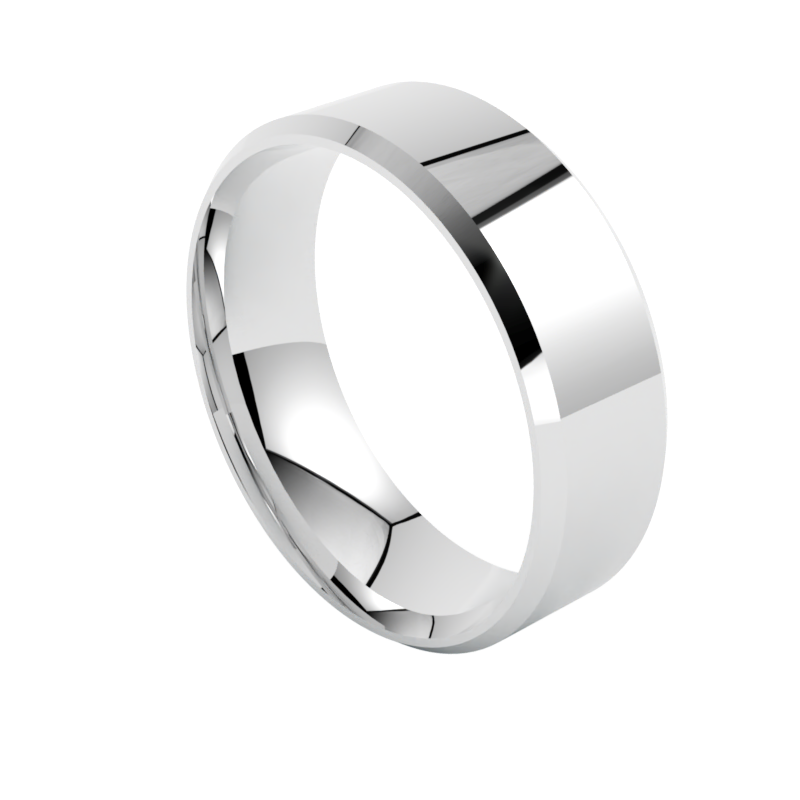 Szeroka platynowa obrączka ślubna płaska fazowana